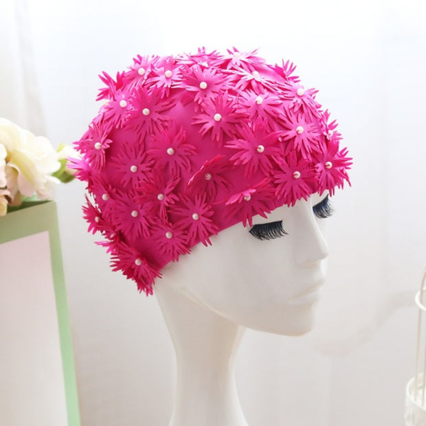 Flowers Design Bath Cap Waterproof Hat for Ladies