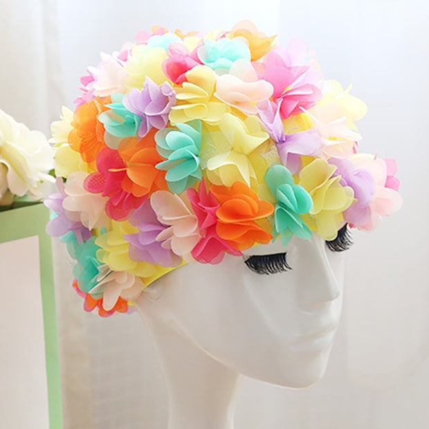 Flowers Design Bath Cap Waterproof Hat for Ladies